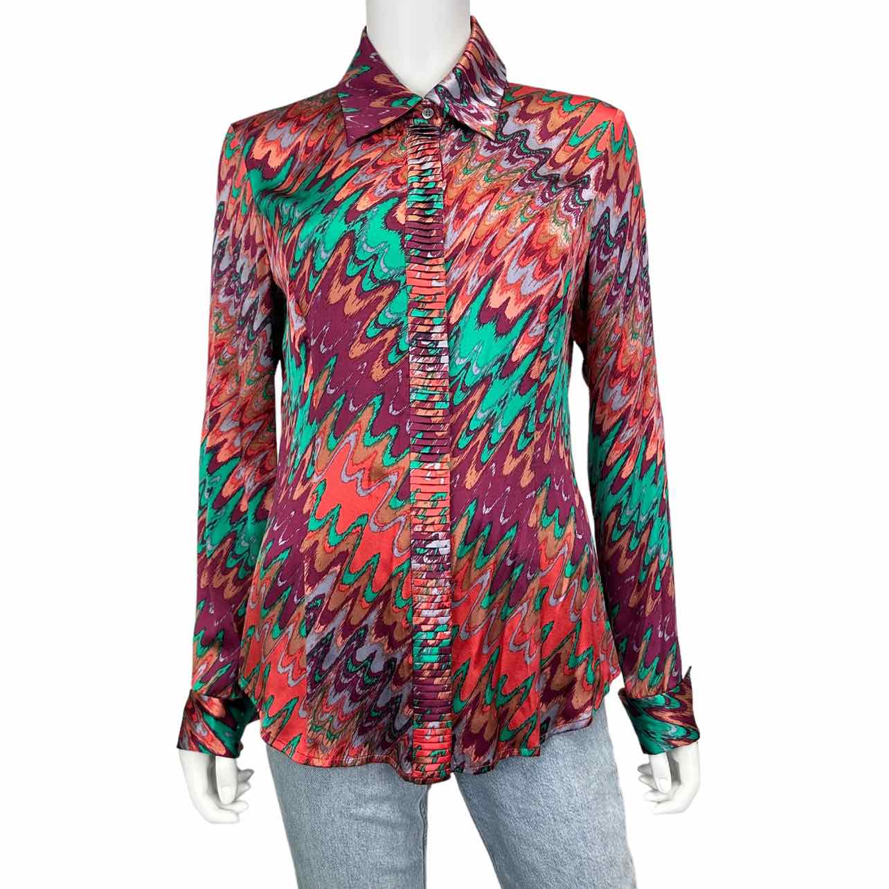 ETCETERA Multi-color Silk Fitted French Cuff Button Front Top Size 8