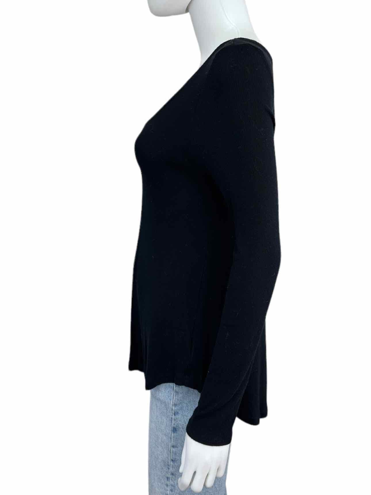 WHITE + WARREN Black Ribbed Stretch Knit Top Size S
