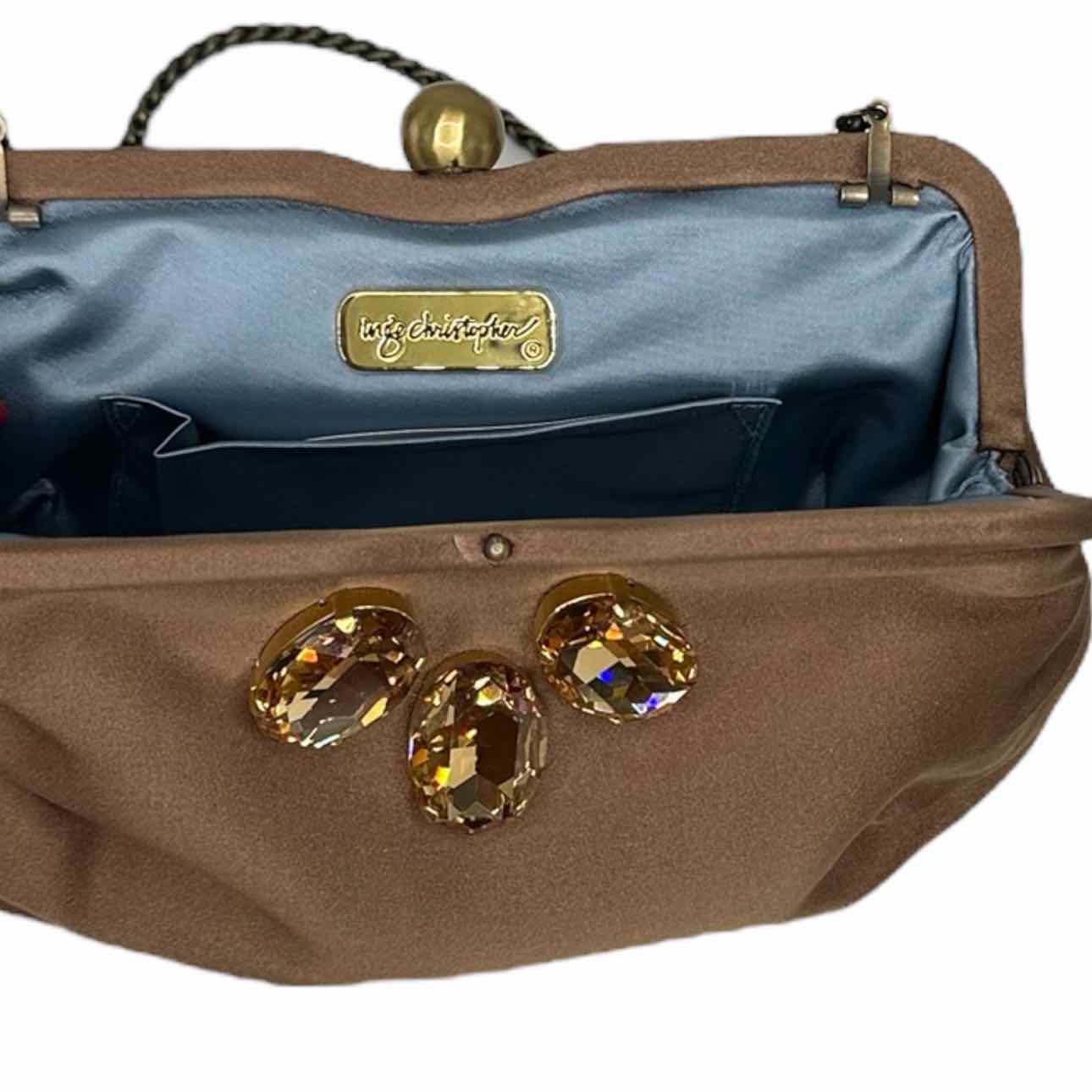 Inge Christopher Stone Silk LANA T Covered Frame Clutch Designer Handbag