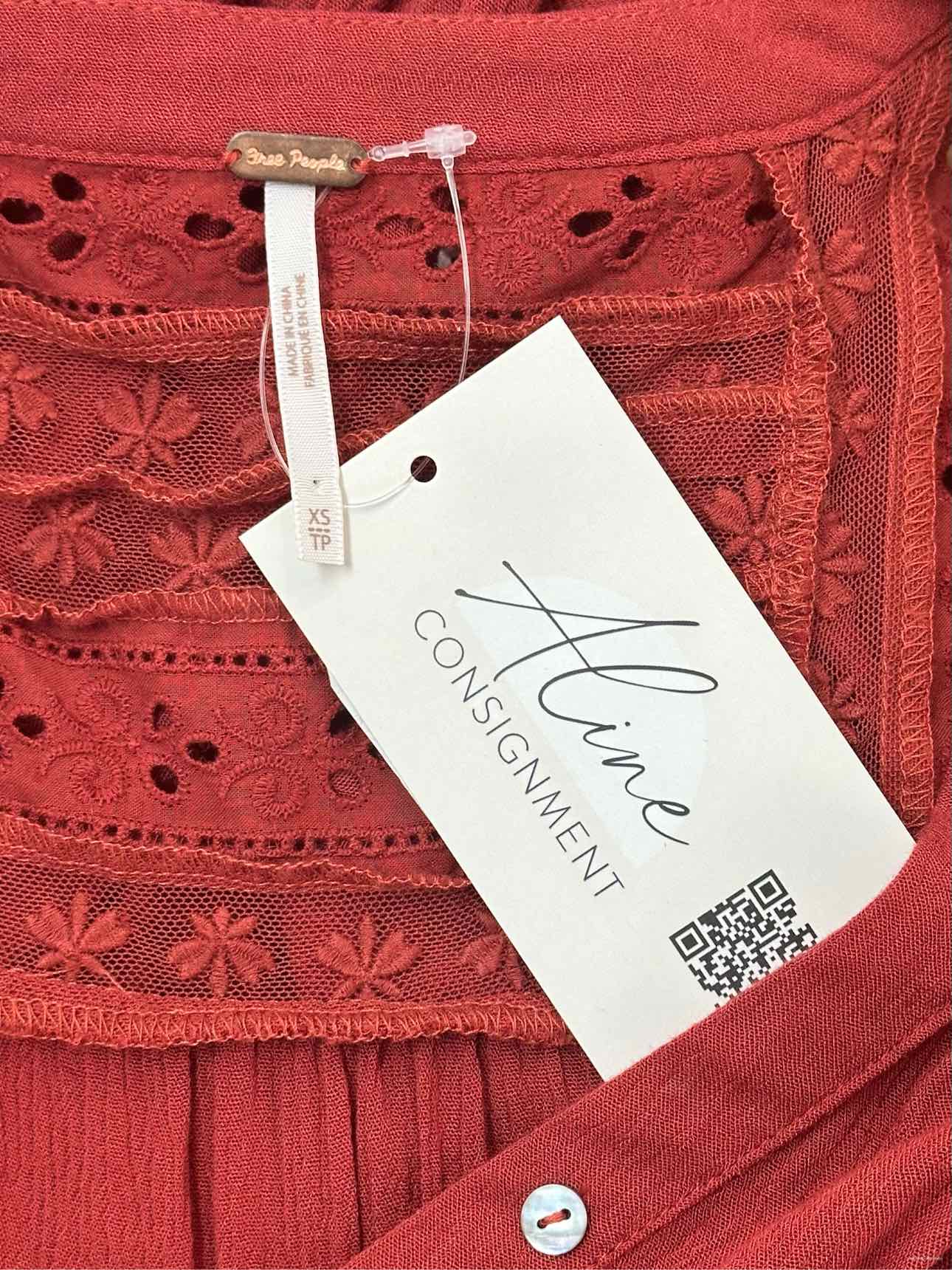 Free People Red Crochet Trim Dress Size XS