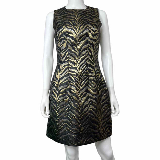 Roberto Cavalli Metallic Gold Jacquard Zebra Print Dress, metallic gold zebra print fit & flare dress