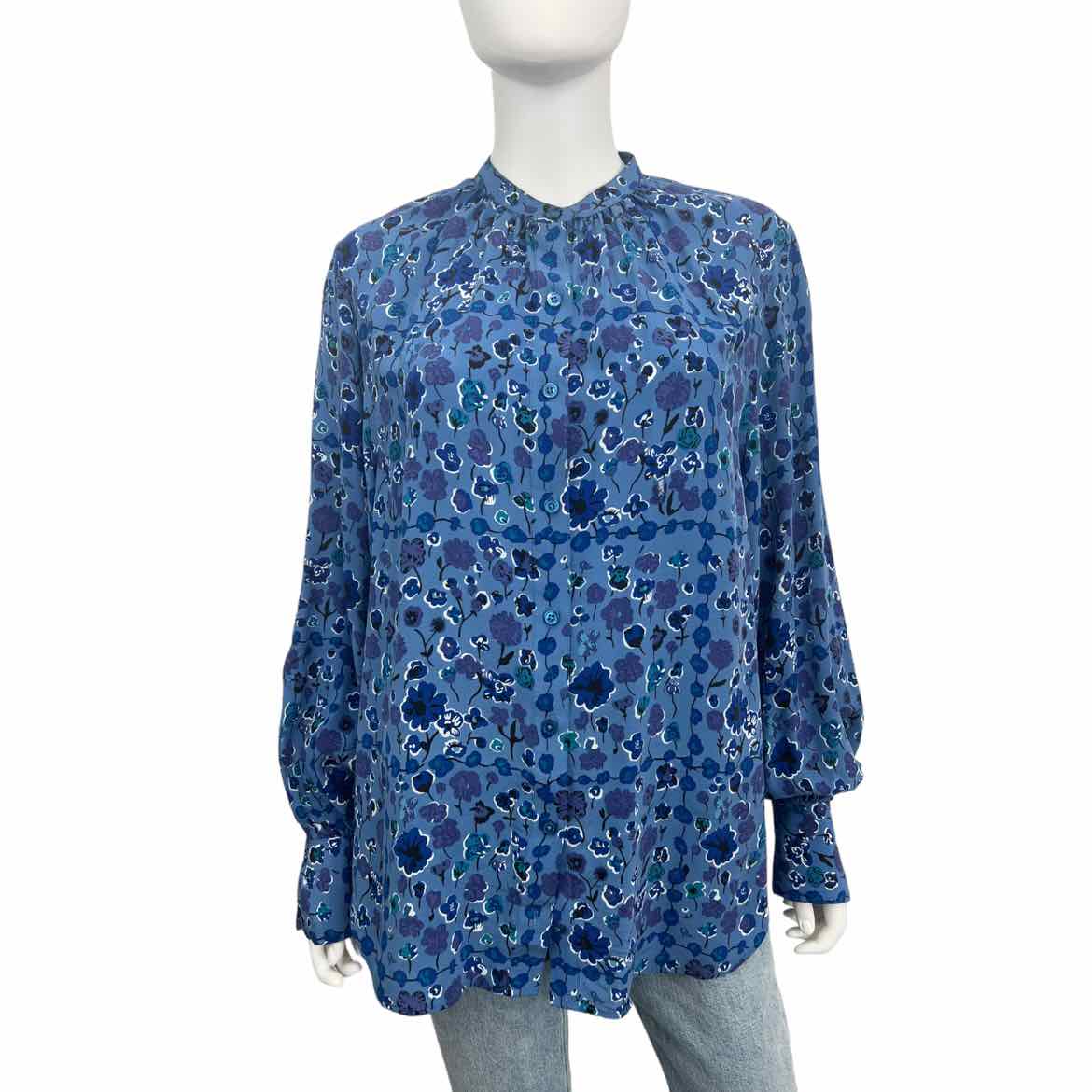 Equipment Blue Silk Floral Print Button Down Size S