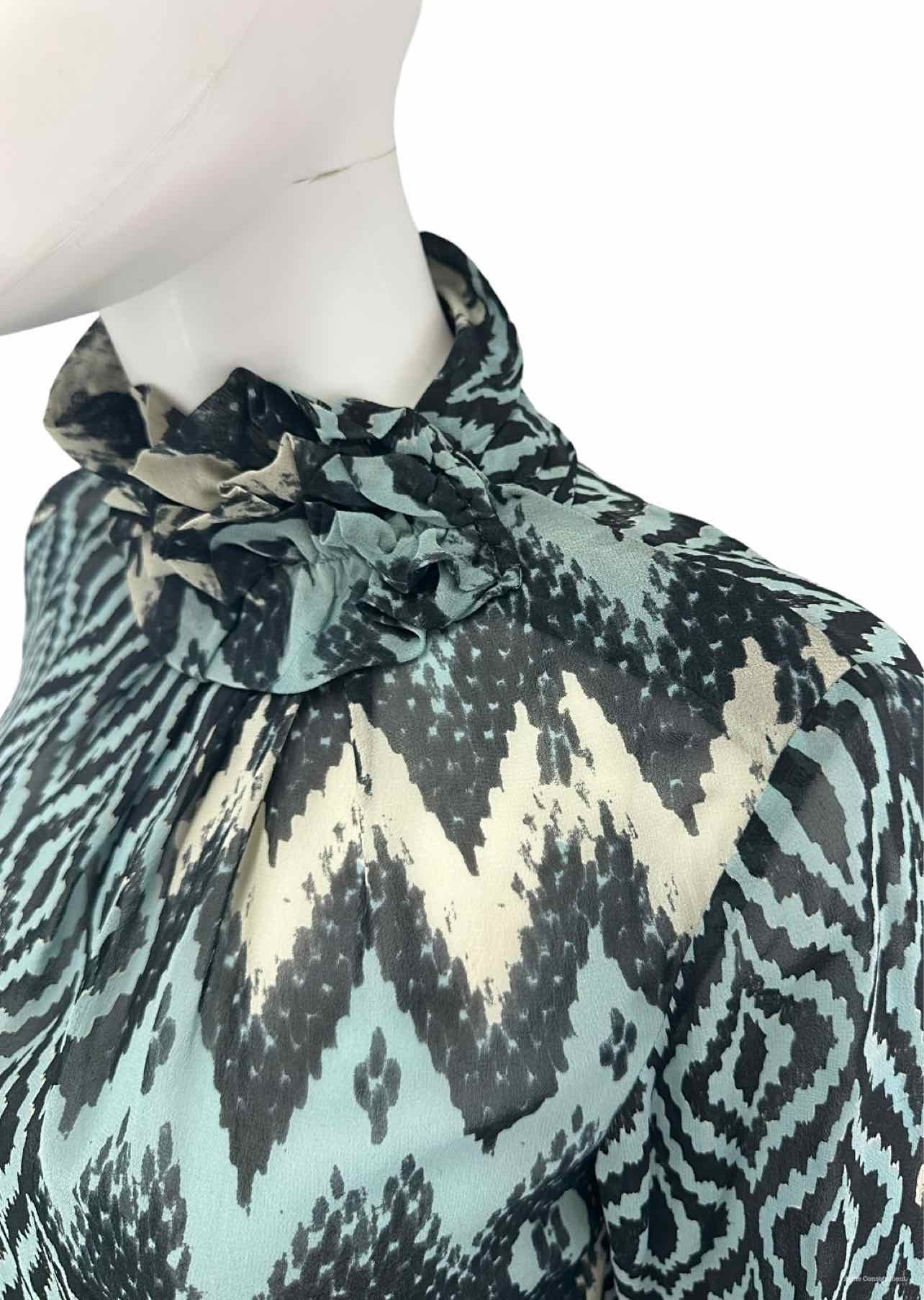 ETCETERA Blue 100% Silk Sheer Print Blouse Size 4