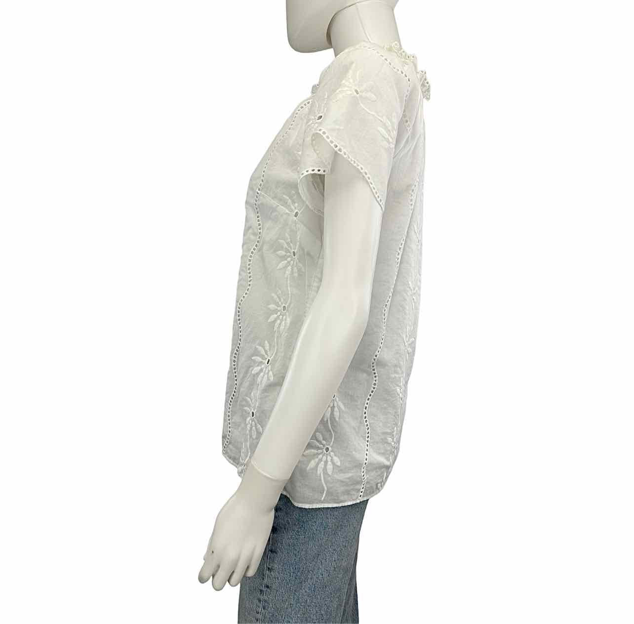 Talbots White Embroidered Eyelet Top Size S