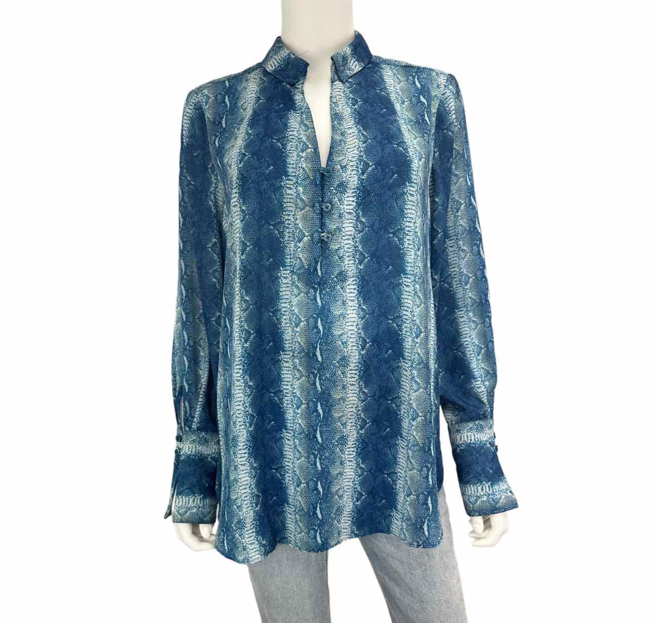 ETCETERA Blue Snake Print Top Size 8