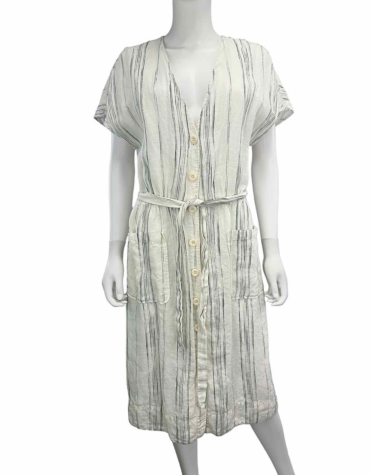 joie White Striped Linen Midi Dress Size S