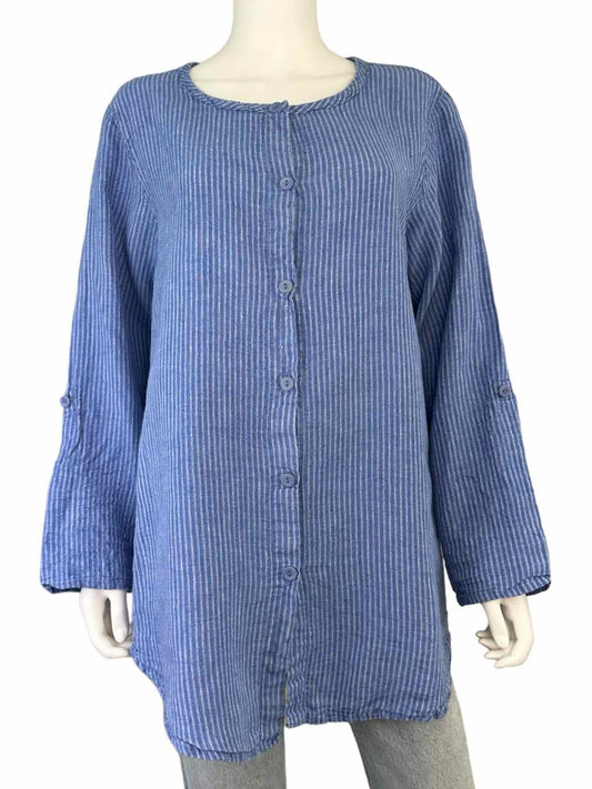 Flax Blue Striped 100% Linen Button-down Size S