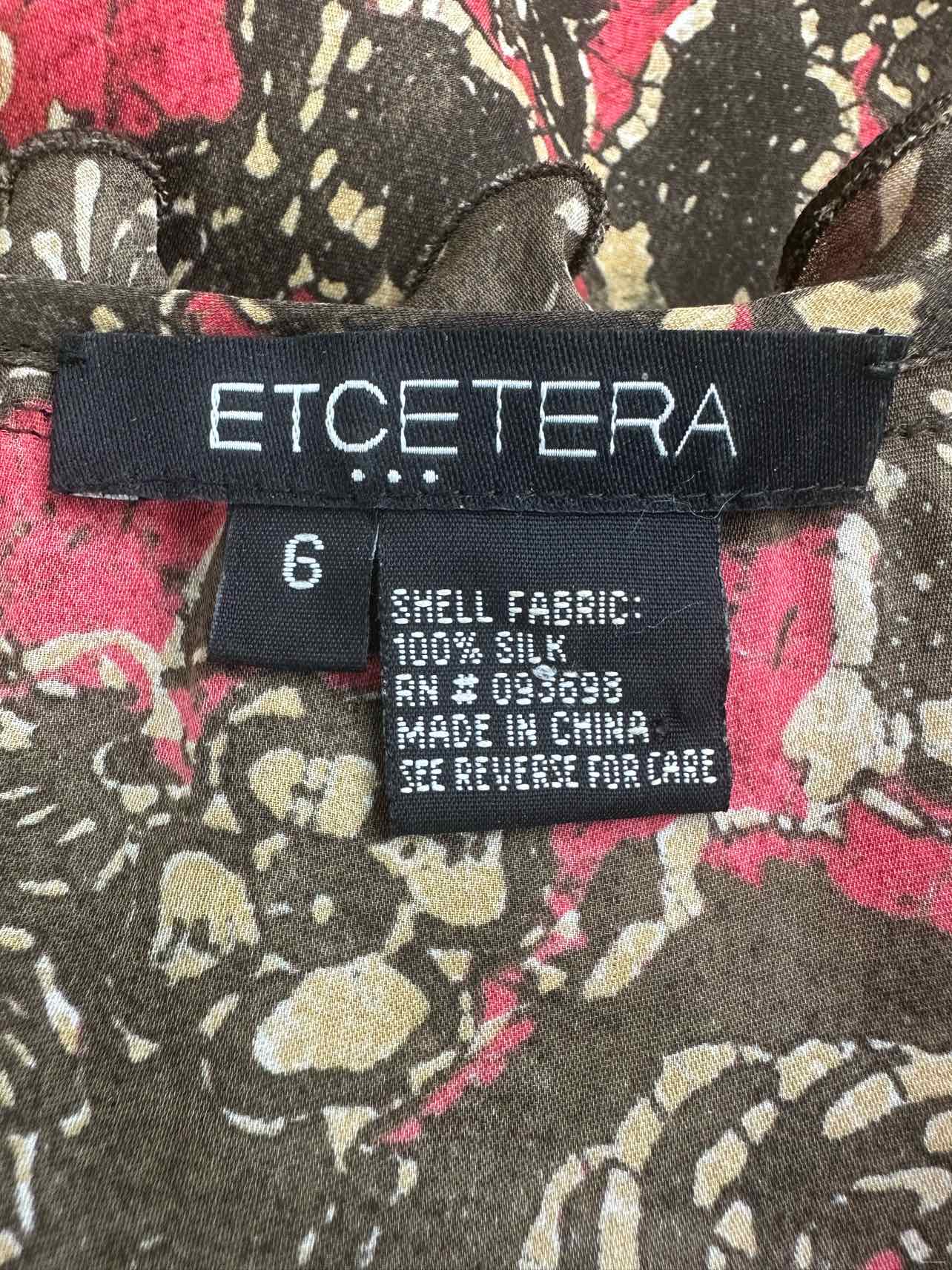 ETCETERA Brown 100% Silk Paisley Print Top Size 6