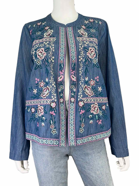 J. Jill Size Blue Indigo 100% Cotton Embroidered Jacket Size M
