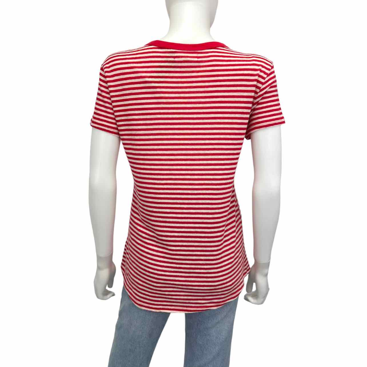Velvet by Graham & Spencer White & Red Striped Linen Blend T-Shirt Size S