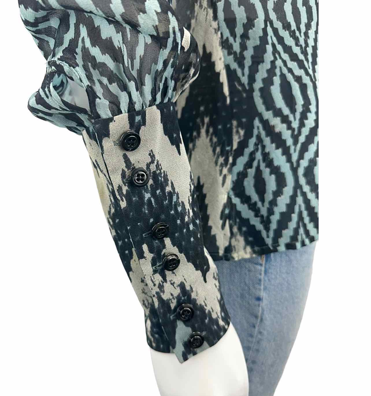 ETCETERA Blue 100% Silk Sheer Print Blouse Size 4