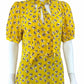 Girls from Savoy by Anthropologie Yellow 100% Silk Owl Print Top Size 14