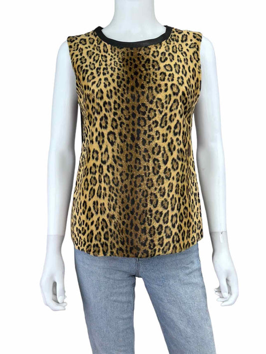 MILLY Brown Leopard Print Faux Fur Top Size 4