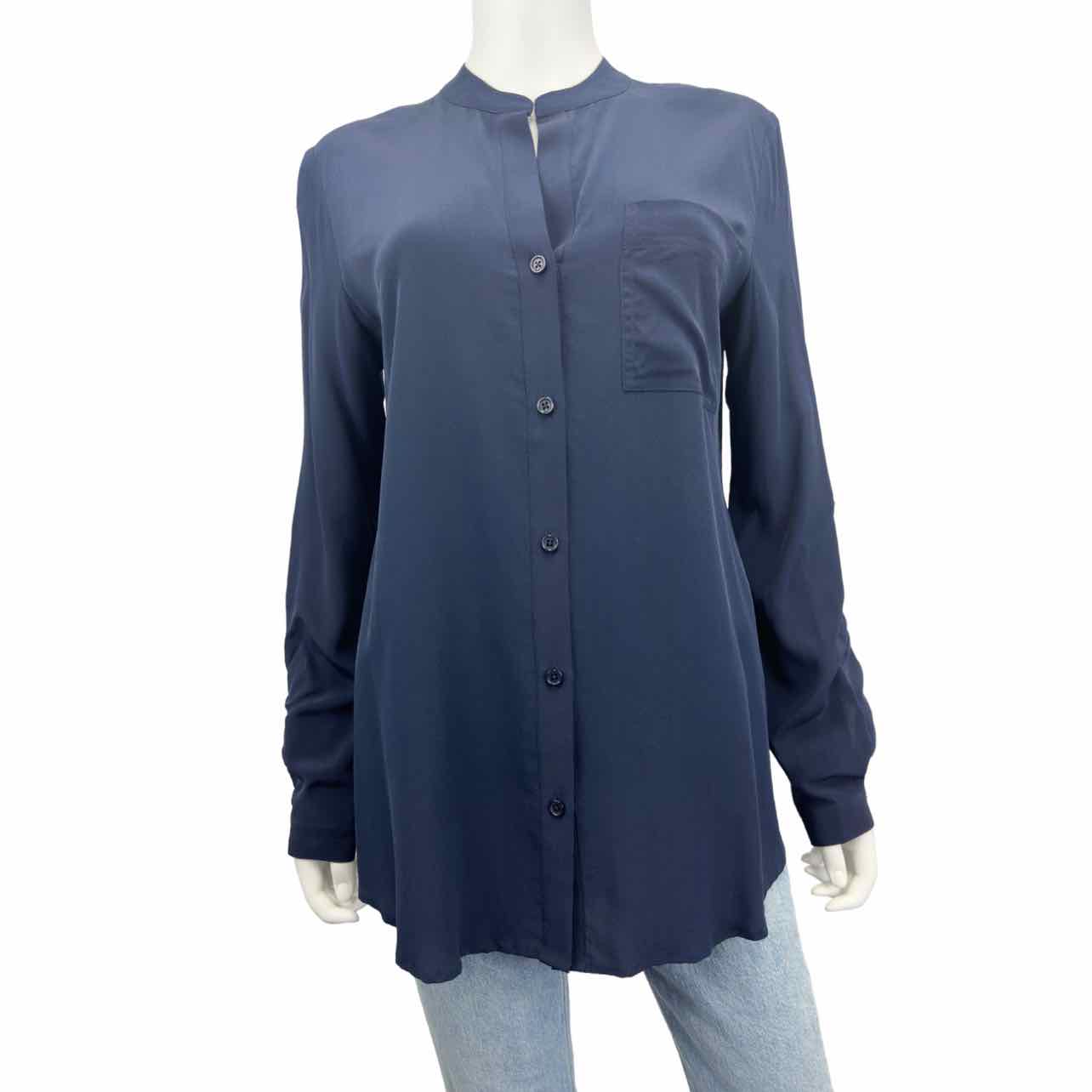 Acrobat Navy Silk Button Down Top Size M