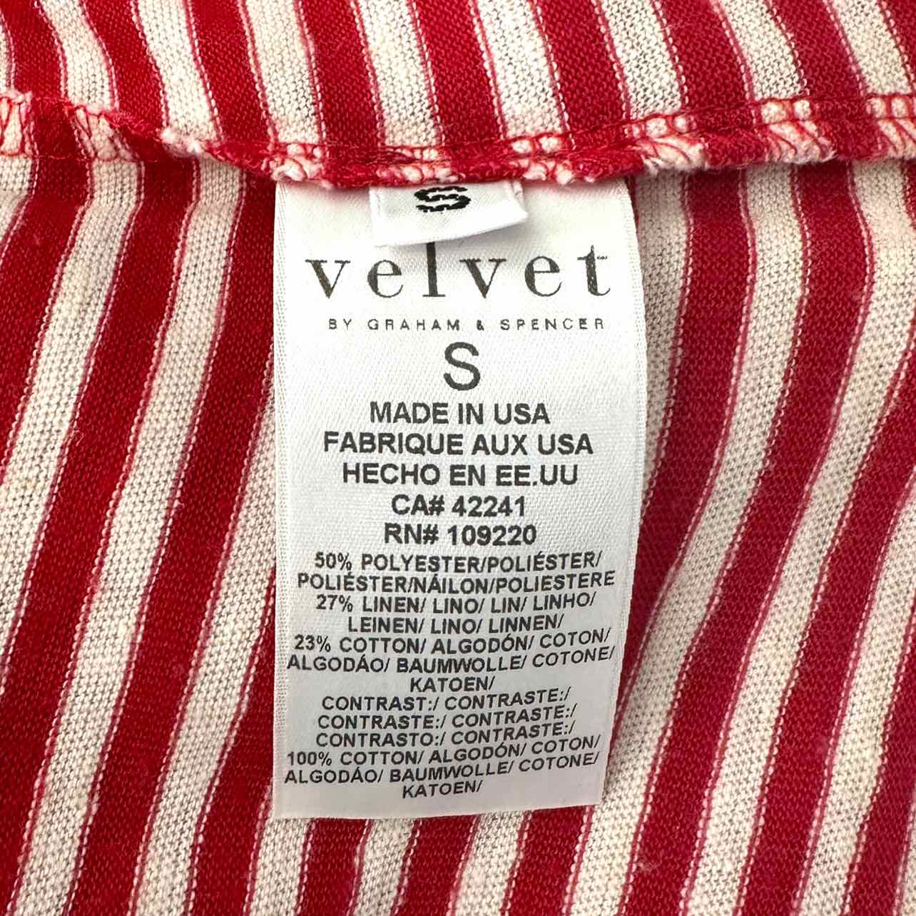 Velvet by Graham & Spencer White & Red Striped Linen Blend T-Shirt Size S