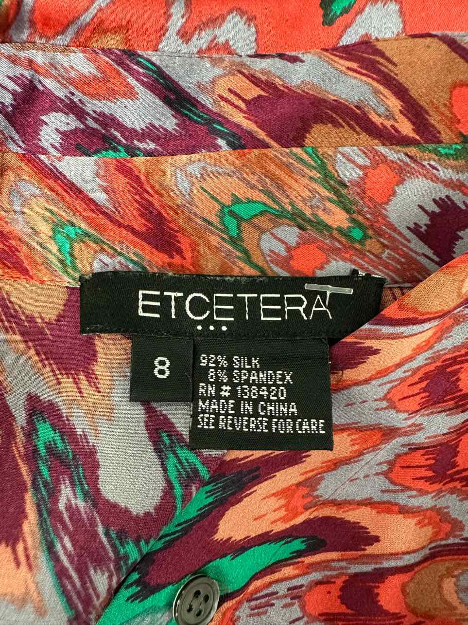 ETCETERA Multi-color Silk Fitted French Cuff Button Front Top Size 8