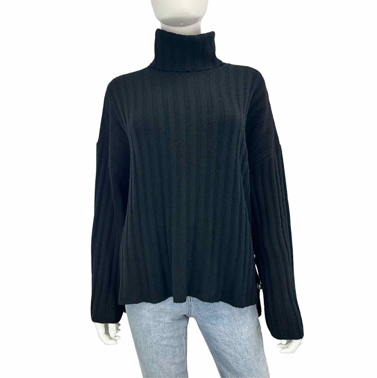 MILLY Black 100% Cashmere Ribbed Turtleneck Sweater Size S