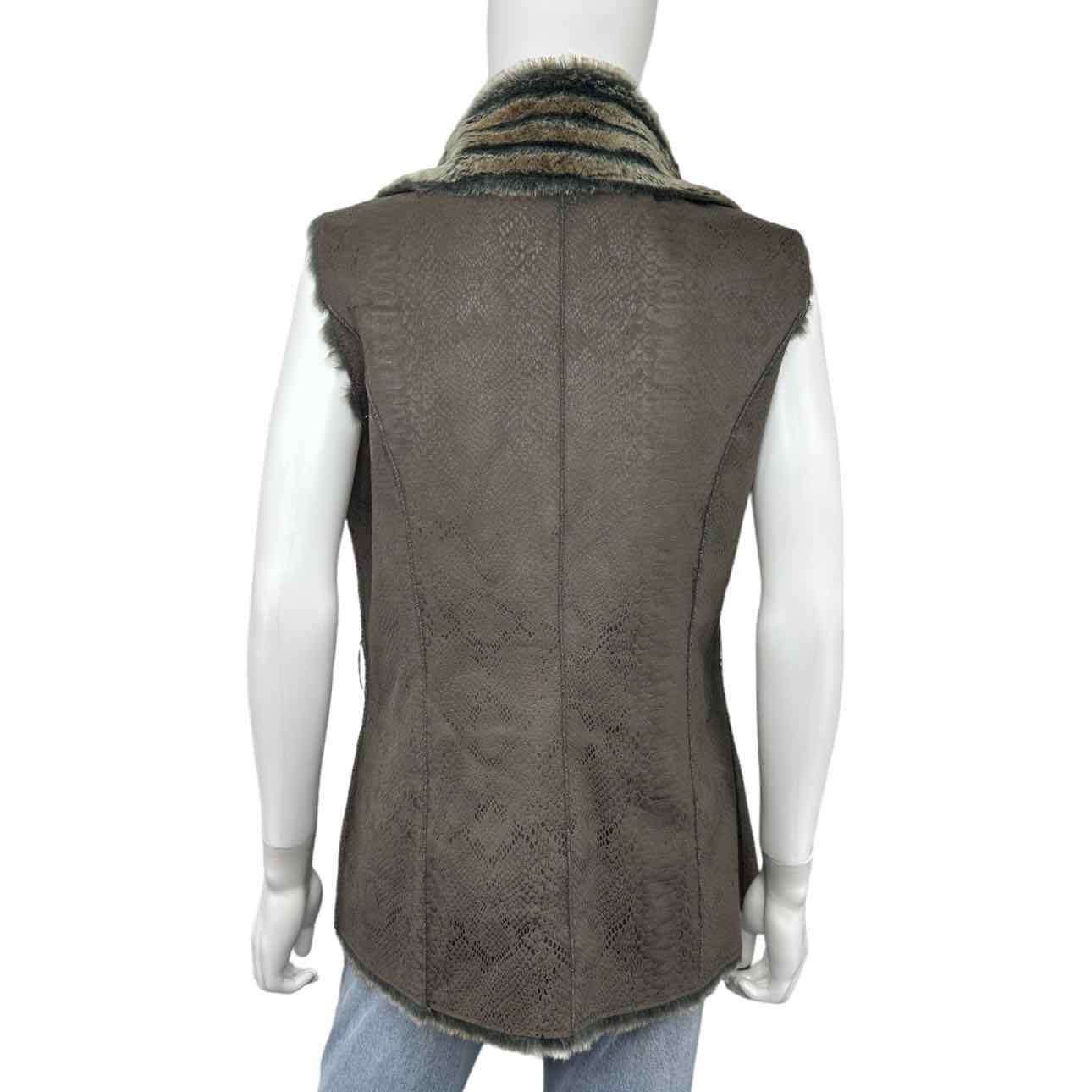 Alberto Makali Brown Vegan Leather Fur Trimmed Vest Size L