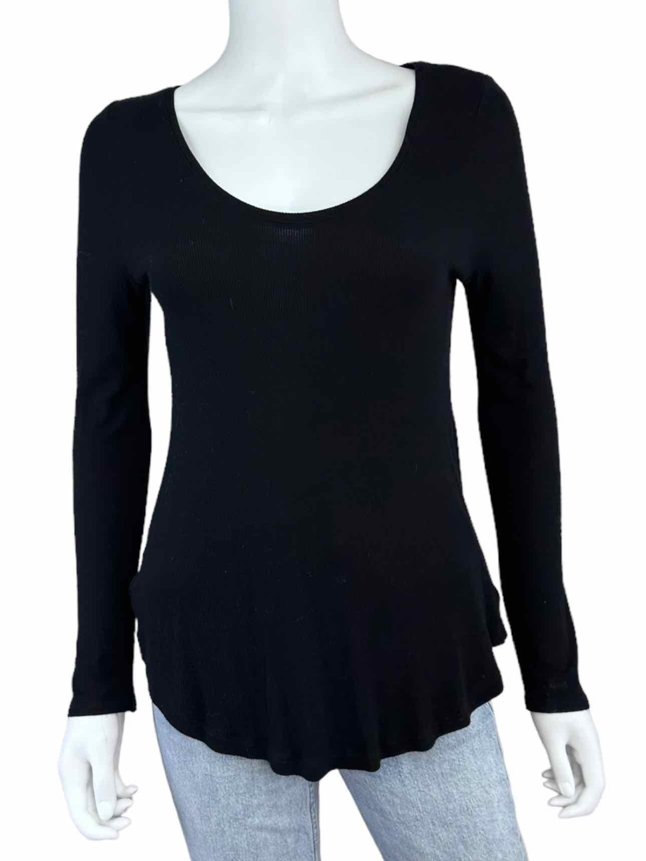 WHITE + WARREN Black Ribbed Stretch Knit Top Size S