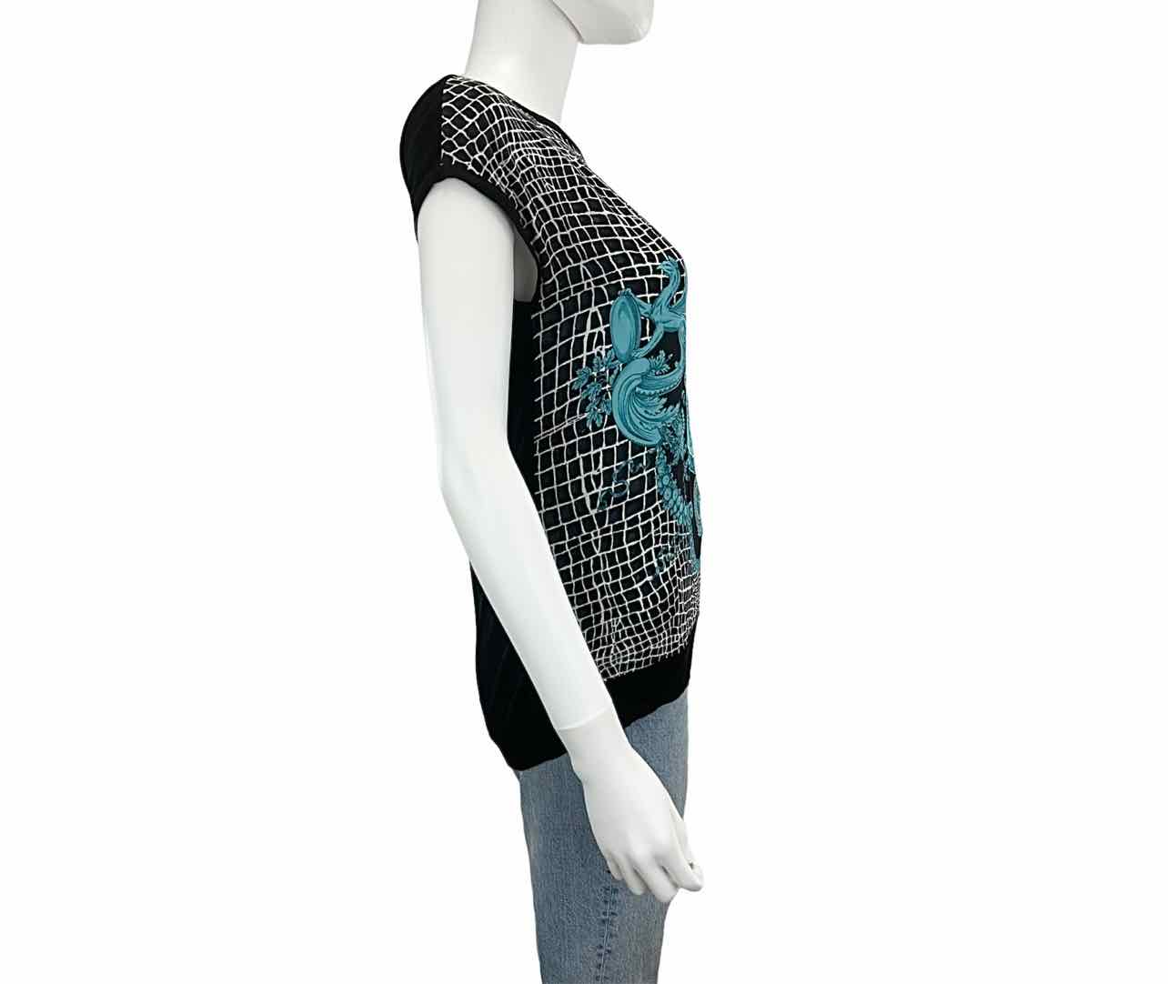 VERSACE Black Silk Print Knit Top Size M
