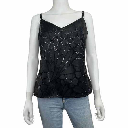 White House Black Market Black Sequin Shell Size M