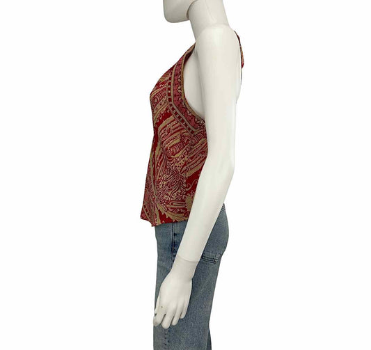 plenty Red Silk Paisley Print Tank Size 8