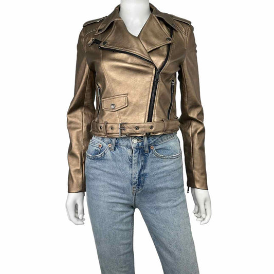 ROMEO & JULIET Bronze Vegan Leather Moto Jacket Size M