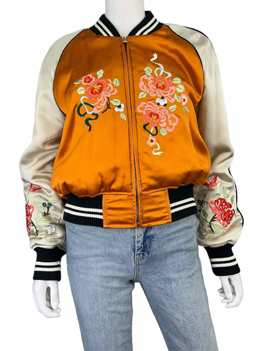 Esther Chen 100% Silk Reversible Embroidered Bomber Jacket Size S