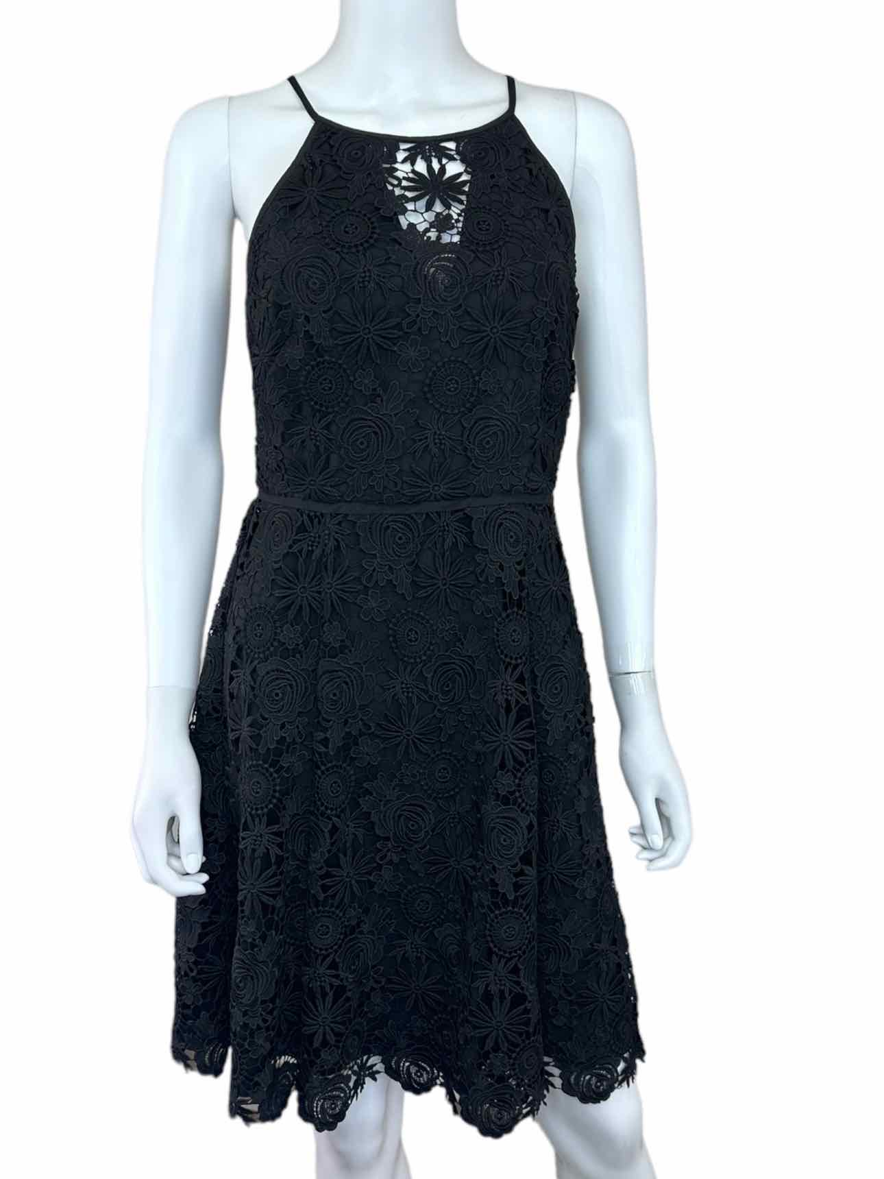 White House Black Market Black Crochet Halter Dress Size 4