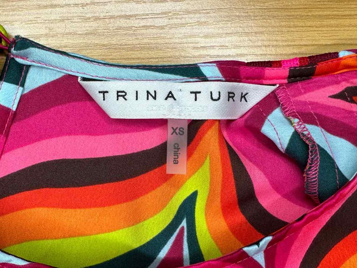 TRINA TURK Wavy Print Satin Top Size XS