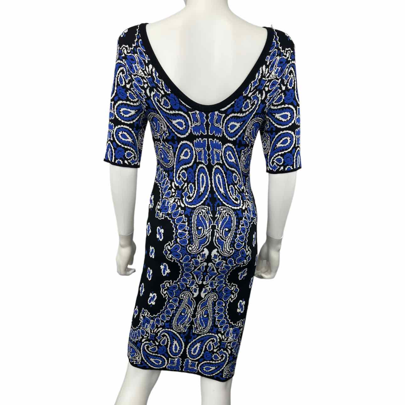 TORN by Ronny Kobo Blue Midi Sweater Dress, scoop back dress