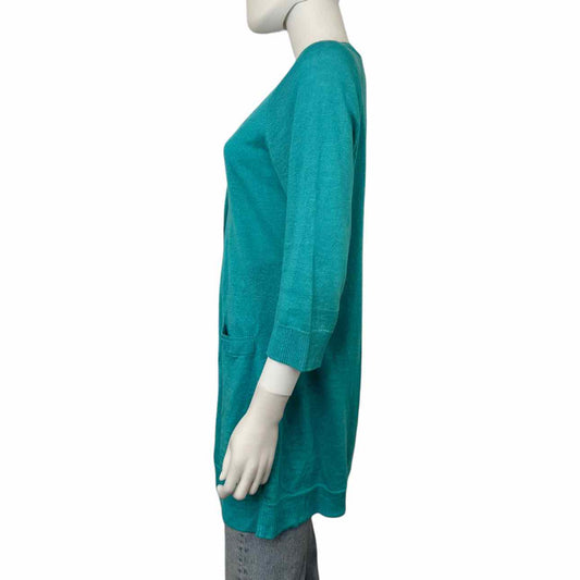 LAFAYETTE 148 New York Aqua 100% Linen Sweater Cardigan Size M