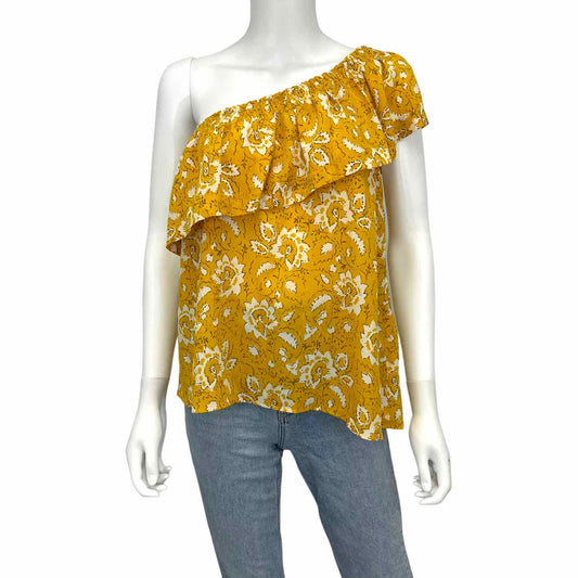 Madewell 100% Silk Yellow Floral Print One-Shoulder Top Size M