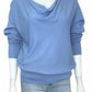 blue drape neck sweater