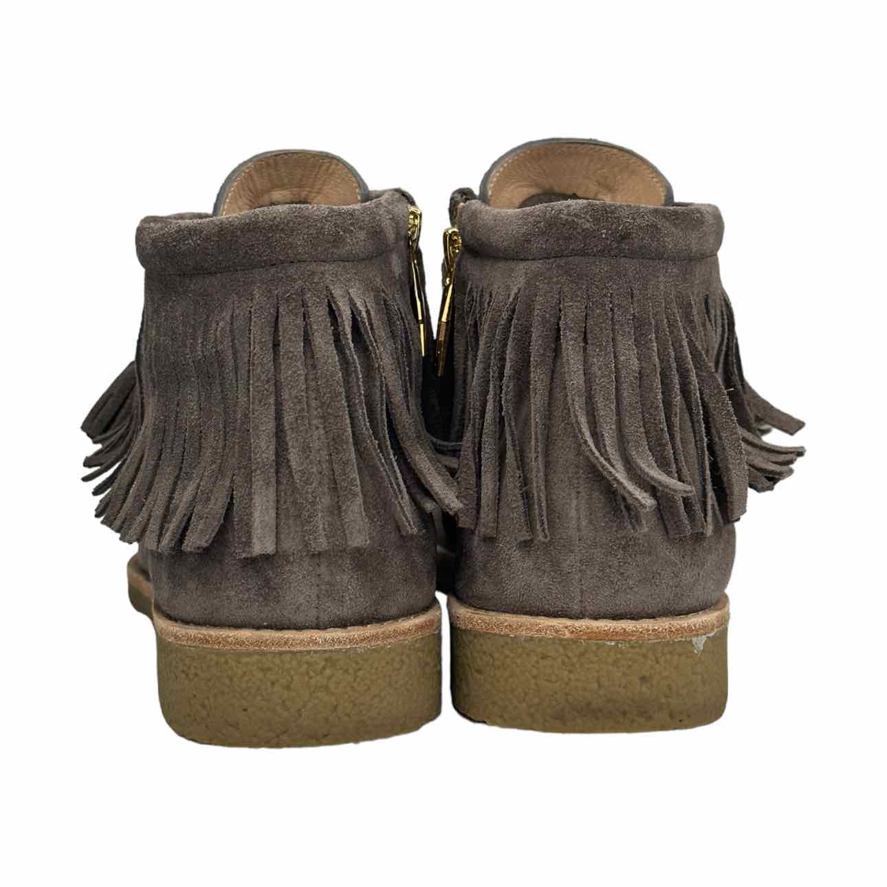 Kate Spade Charcoal Suede BITSY Fringe Bootie, boho style suede leather boot