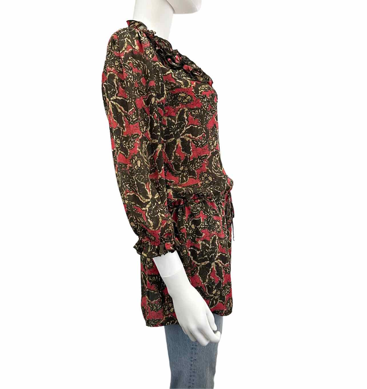 ETCETERA Brown 100% Silk Paisley Print Top Size 6