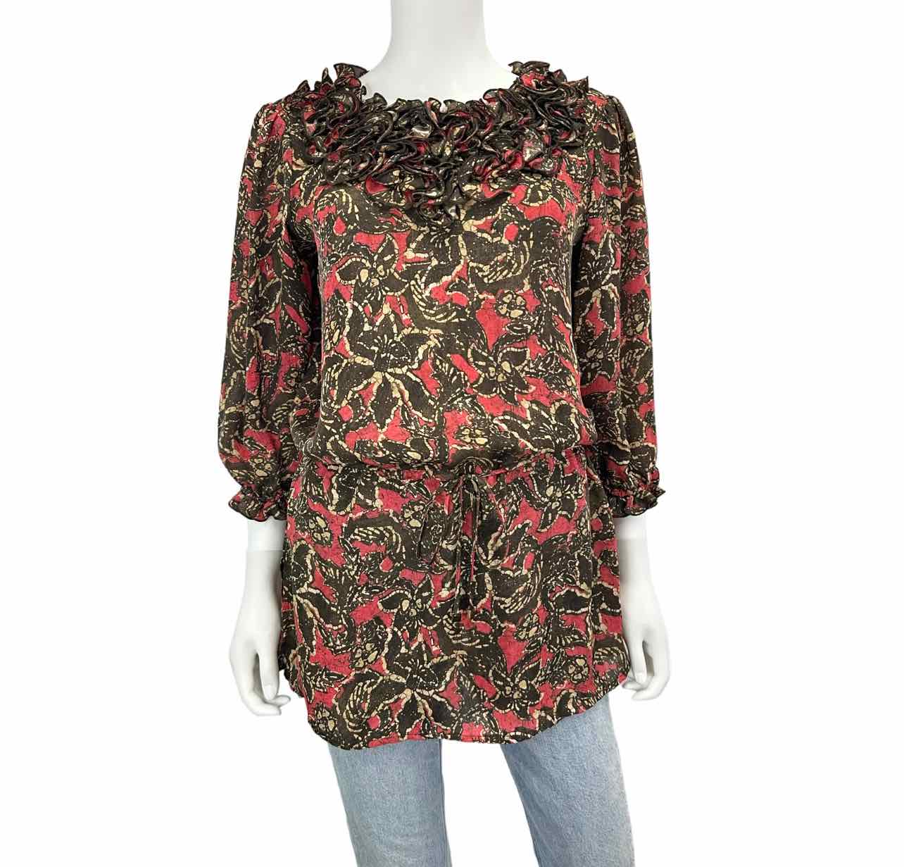 ETCETERA Brown 100% Silk Paisley Print Top Size 6