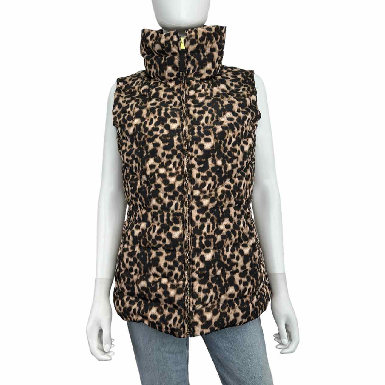 Talbots Brown Leopard Print Down Puffer Vest Size M