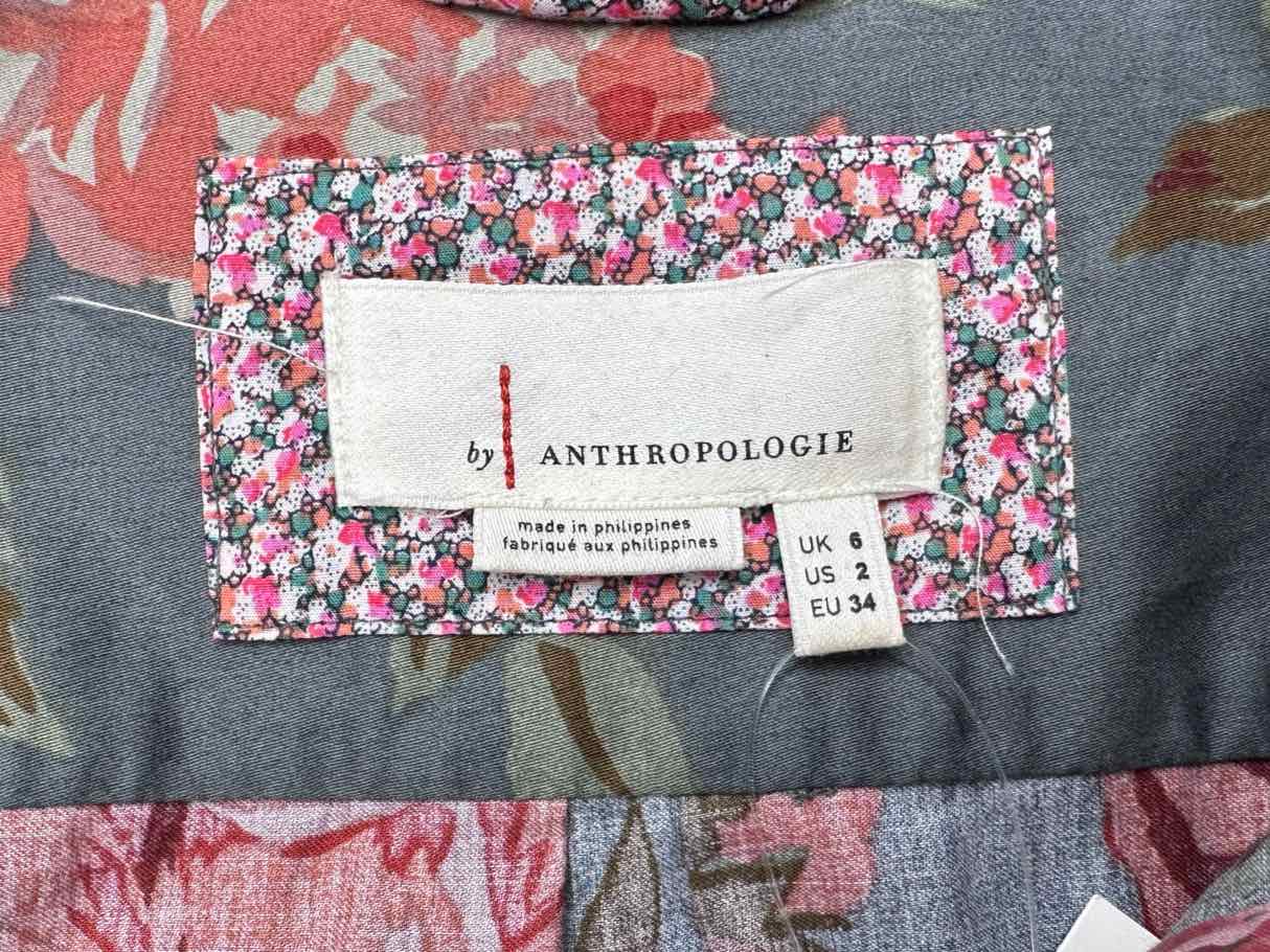 anthropologie Gray Floral Print Jumpsuit Size 2