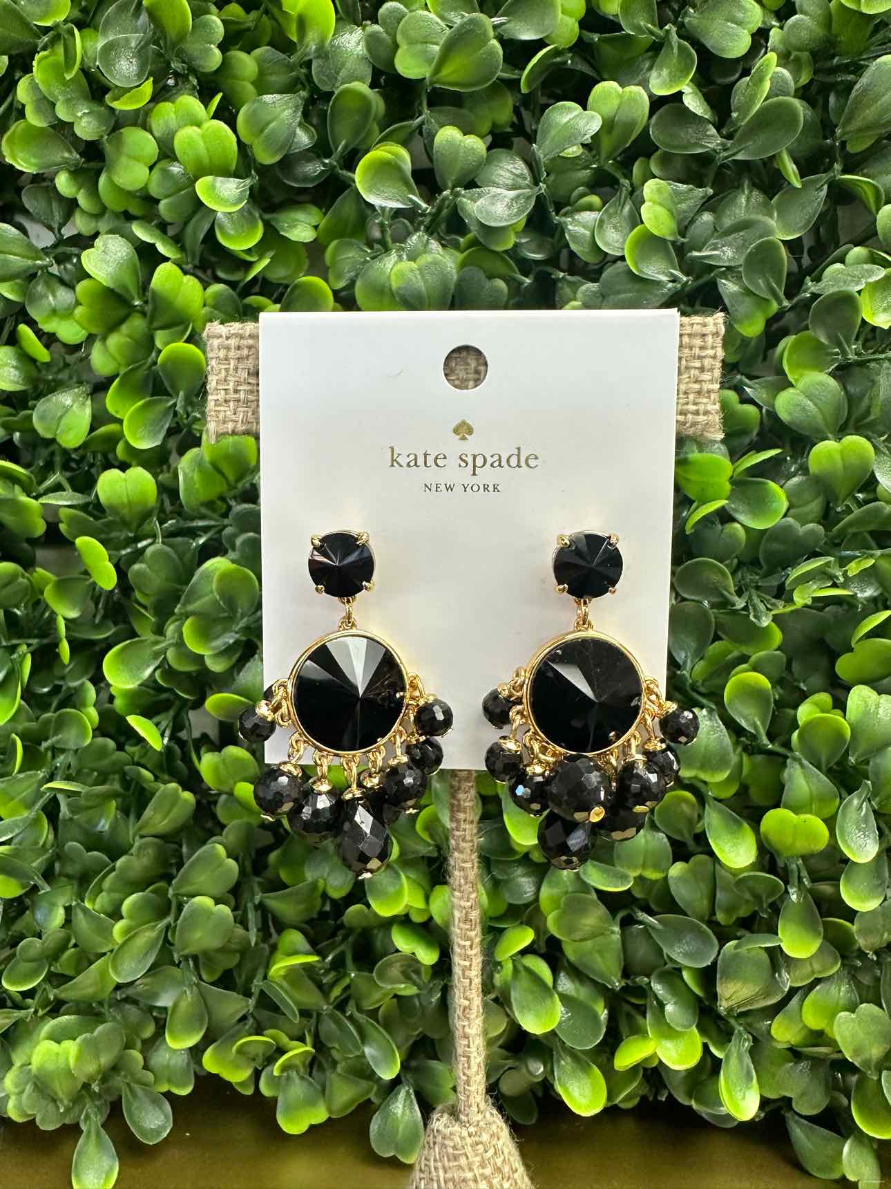 Kate Spade NWT Gold Tone Sunset Blooms Black Drop Earrings