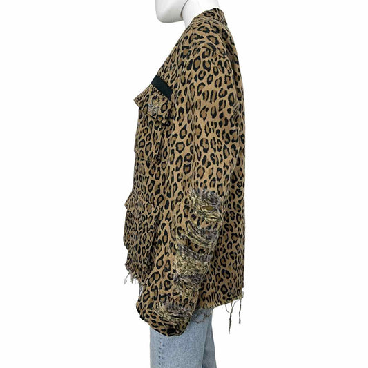 R13 Surplus NWT Brown Shredded Leopard Print Jacket Size XS