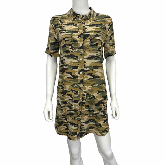 EQUIPMENT Green 100% Silk Camouflage Shirt Dress Size S