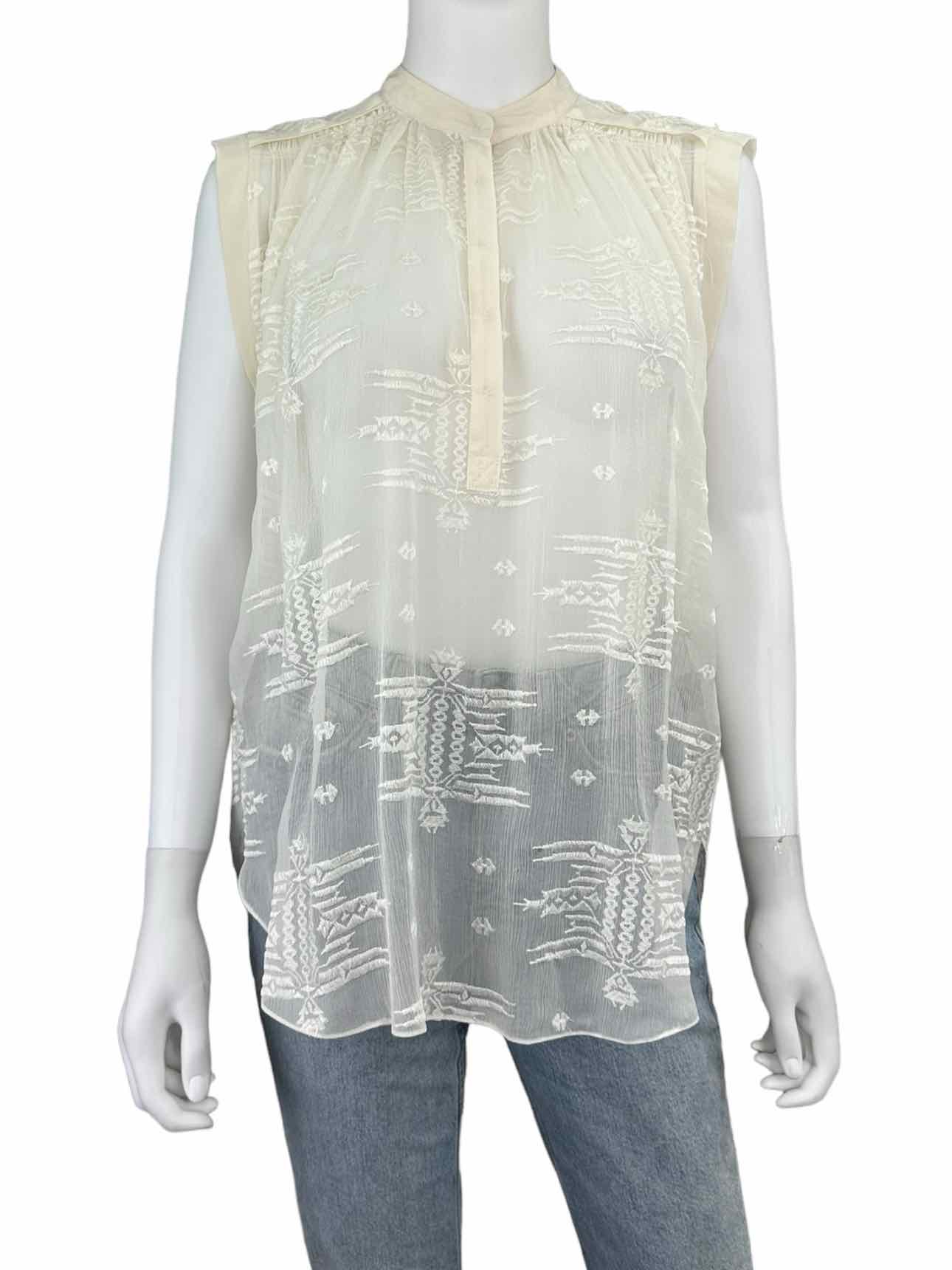 REBECCA TAYLOR Cream 100% Silk Embroidered Top Size 0