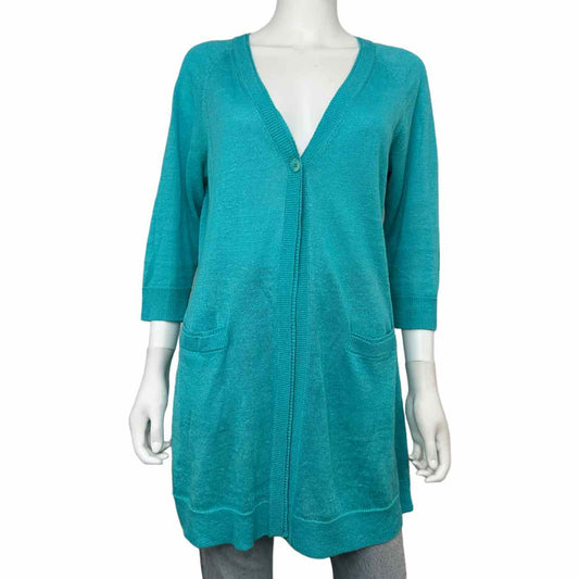 LAFAYETTE 148 New York Aqua 100% Linen Sweater Cardigan Size M