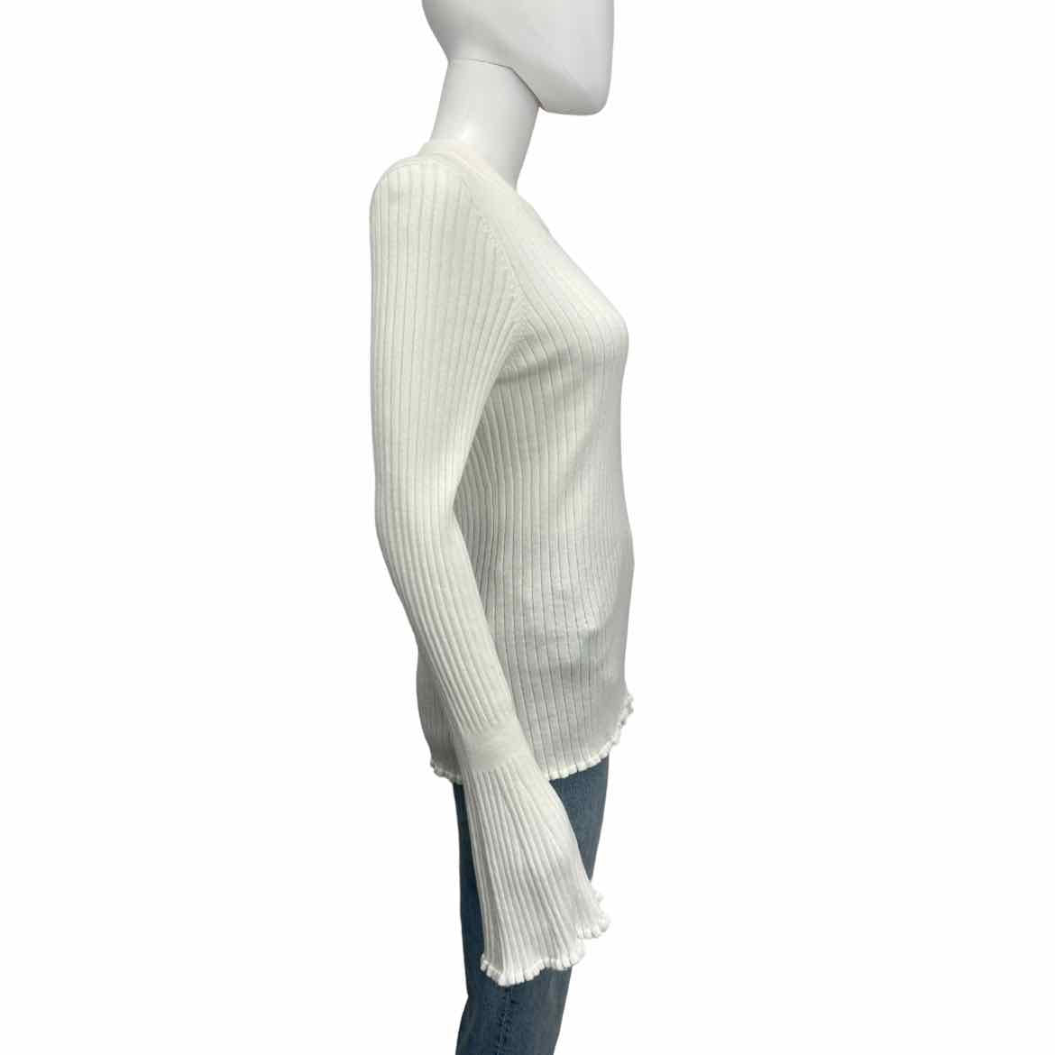 Paige Ivory Ribbed Bell Sleeve Crewneck Sweater Size M