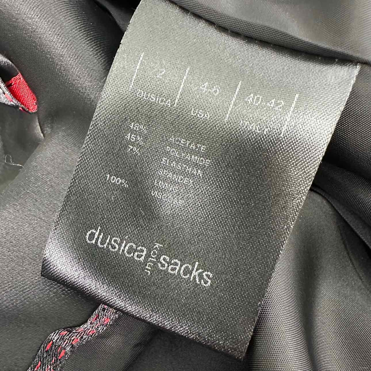 dusica dusica Black Satin Blazer, fabric content tag