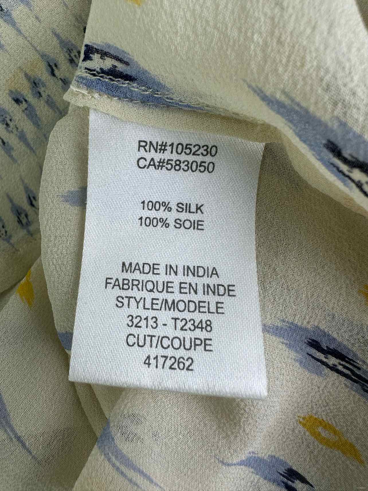 joie Cream 100% Silk Sheer Print Top Size M