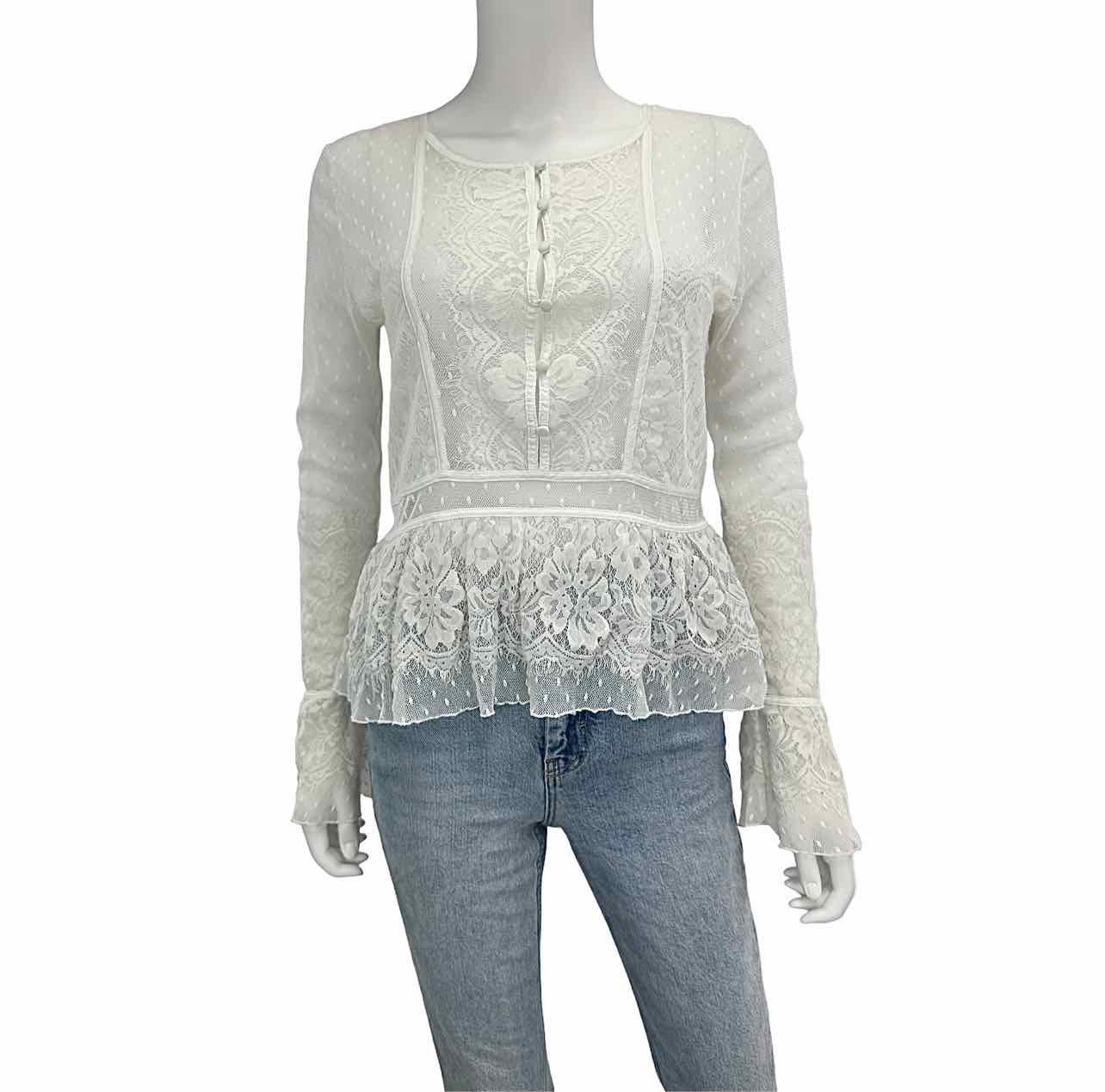 Free People White Lace Peplum Top Size S