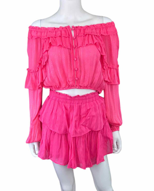 LOVE SHACK FANCY NWT Pink Ruffle Mini Skirt Size XS