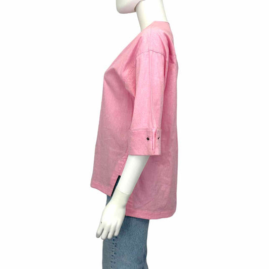 Ming Wang Pink Linen Blend Button Down Blouse Size XS